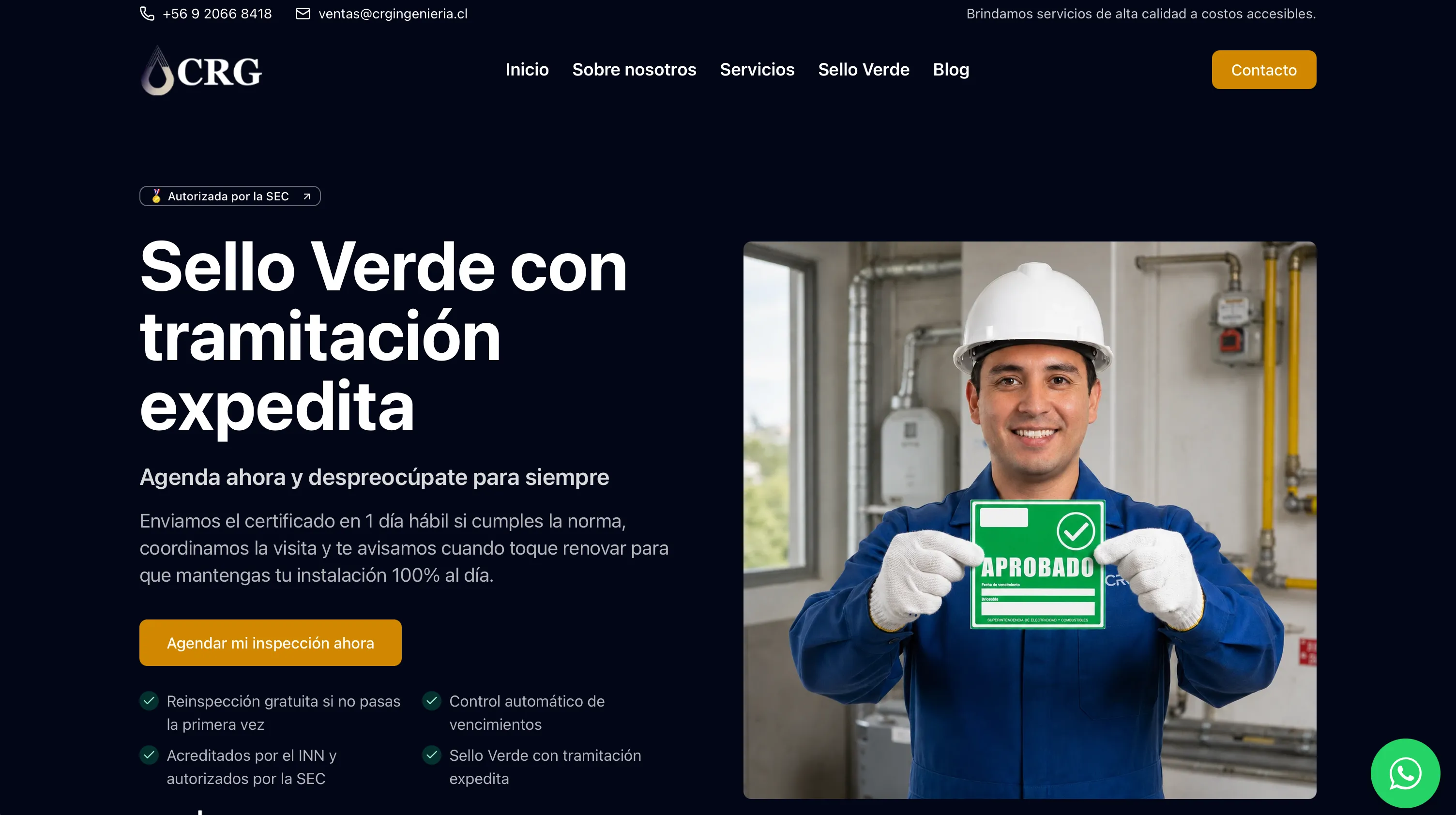 Vista del sitio web de CRG Ingeniería