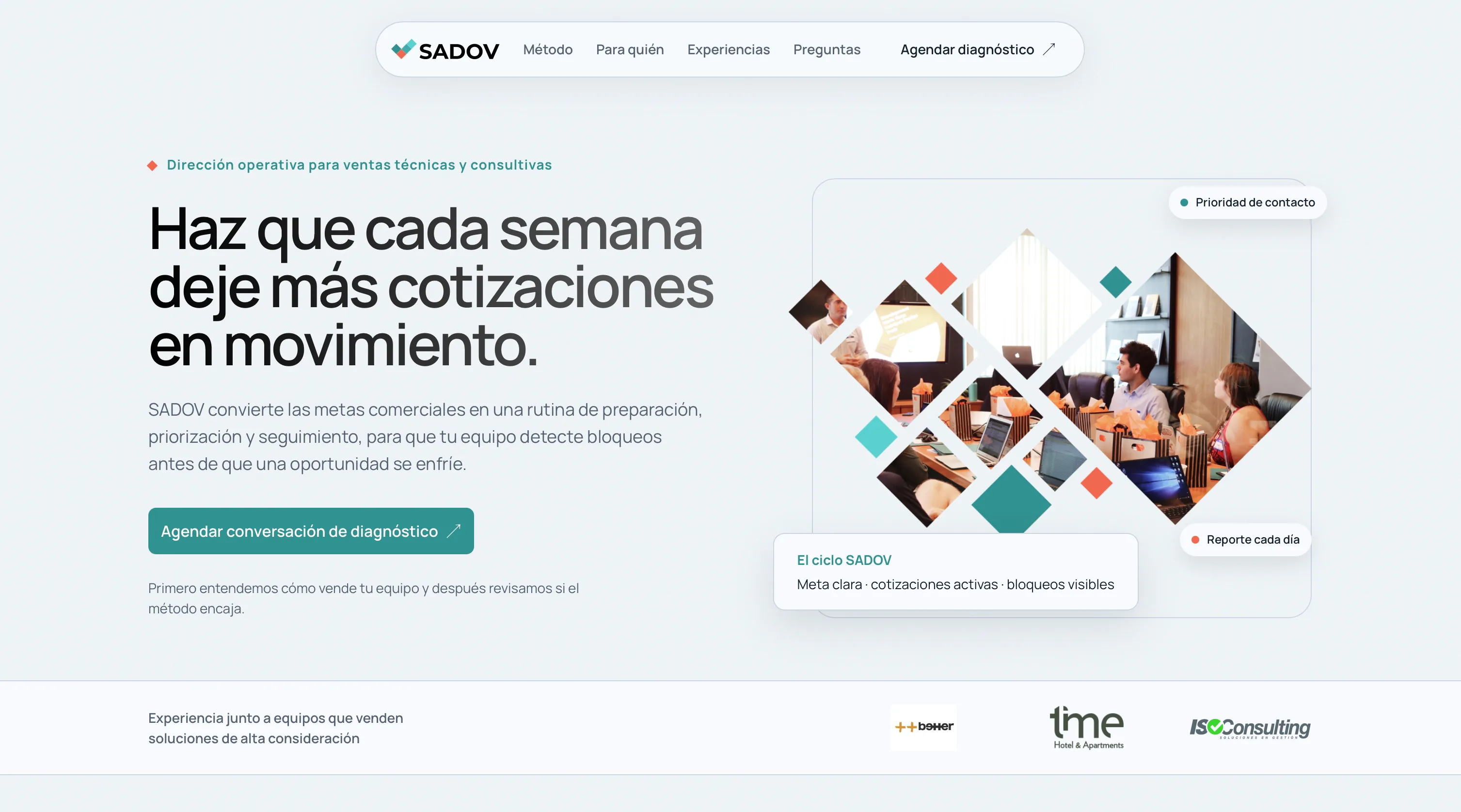 Vista del sitio web de SADOV